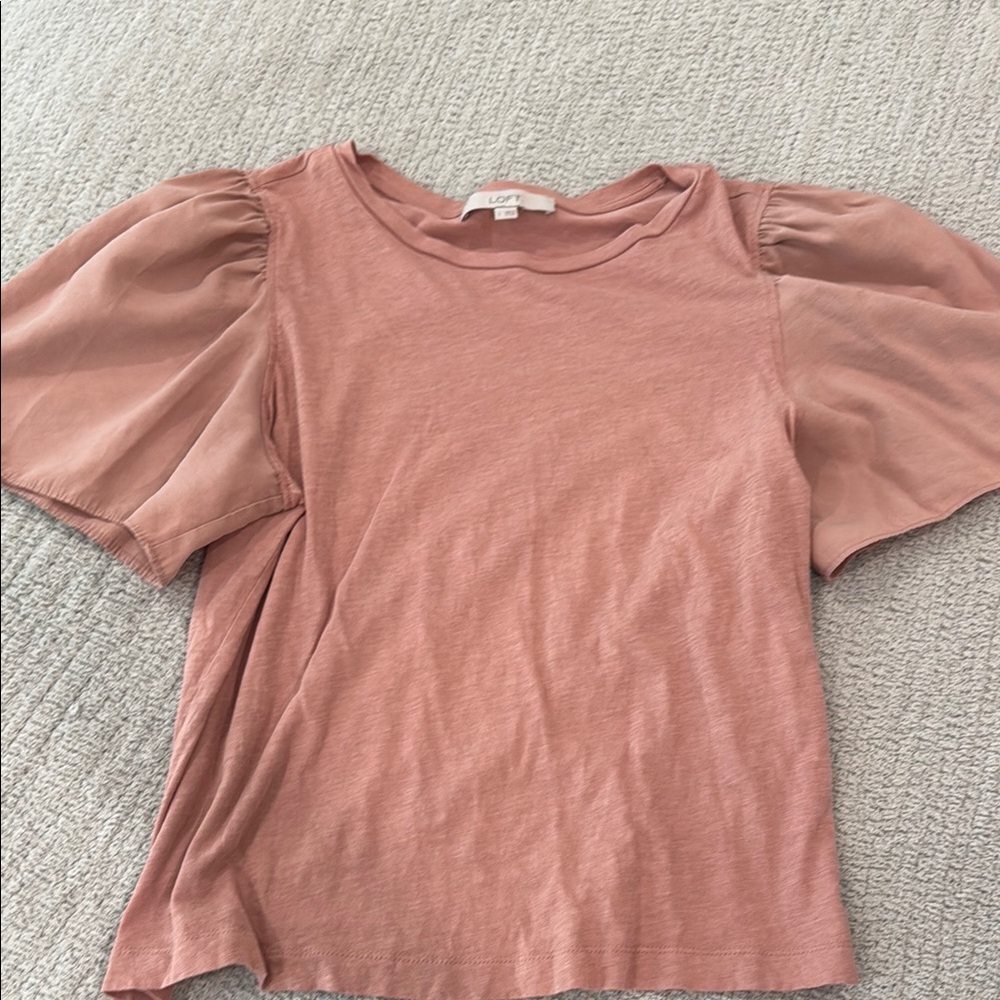 LOFT Pink Ruffled Short Sleeve T-Shirt